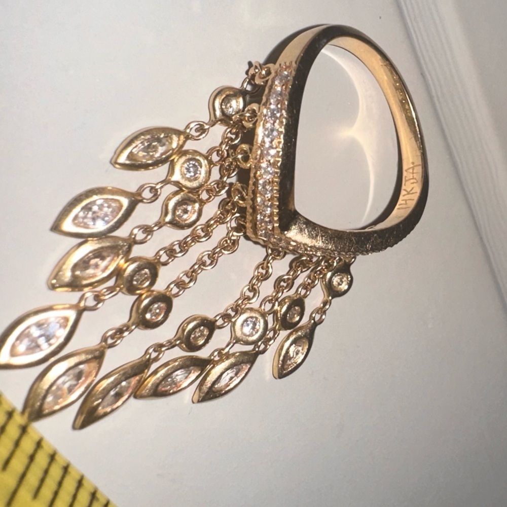 RARE 14K💍JACQUIE AICHE EXTRA LONG DIAMOND SHAKER RING DANGLE GOLD FRINGE RING - Picture 5 of 17